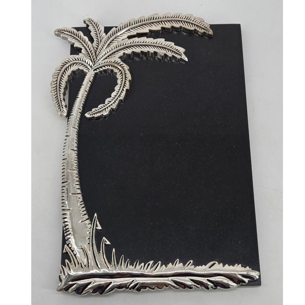 Vtg 90s Godinger Black Marble Silver Plated Palm Tree Charcuterie Cheese Board